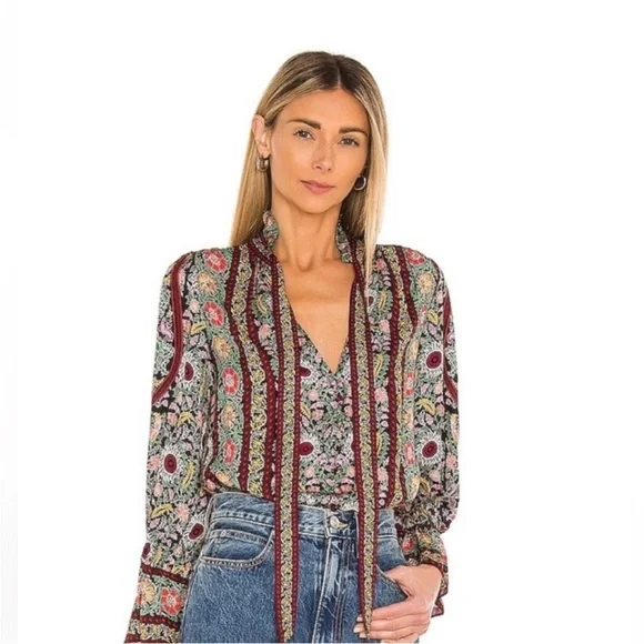 Alice + Olivia Reilly Ruffle Collar Blouse in Floral Pot Blk Multi, NWOT - Picture 7 of 8